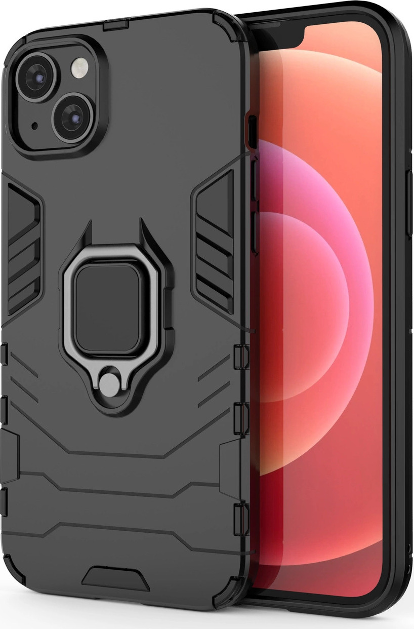 Pouzdro Ring Armor pro iPhone 14, obrněný kryt, magnetický držák, kroužek, černý