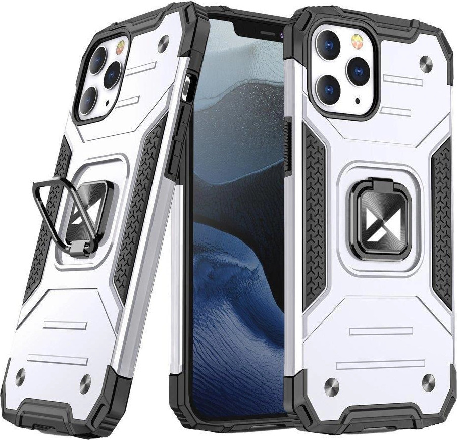 Pouzdro Wozinsky Ring Armor pro iPhone 14 Pro, magnetický držák, stříbrný