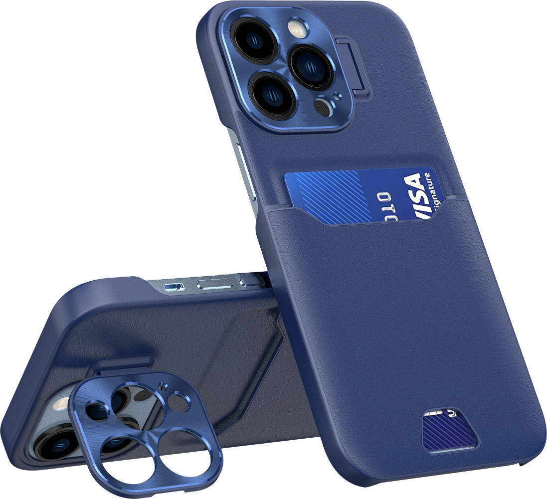 Kožené pouzdro a pouzdro na iPhone 14 Pro, kryt, peněženka na karty se stojánkem modré