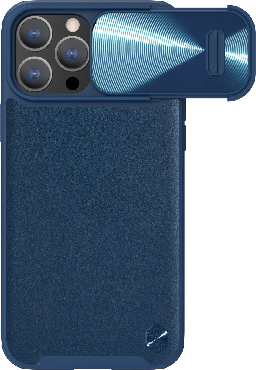 Kožené pouzdro Nillkin CamShield S Case pro iPhone 14 Pro s krytem fotoaparátu modré