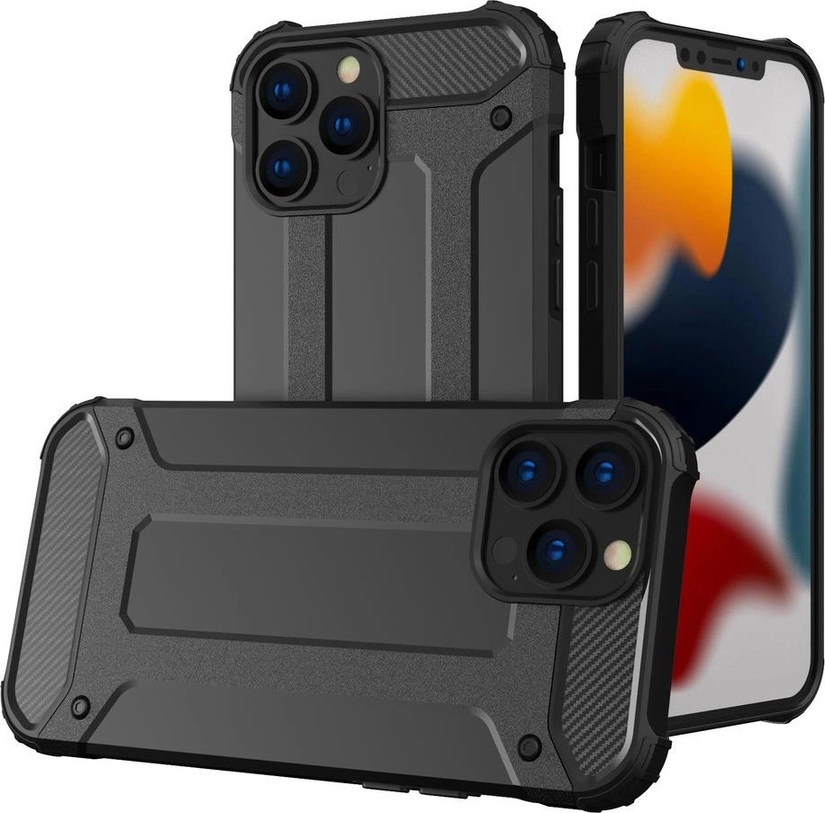 Hybridní Armor kryt na iPhone 14 Pro, obrněný hybridní kryt, černý