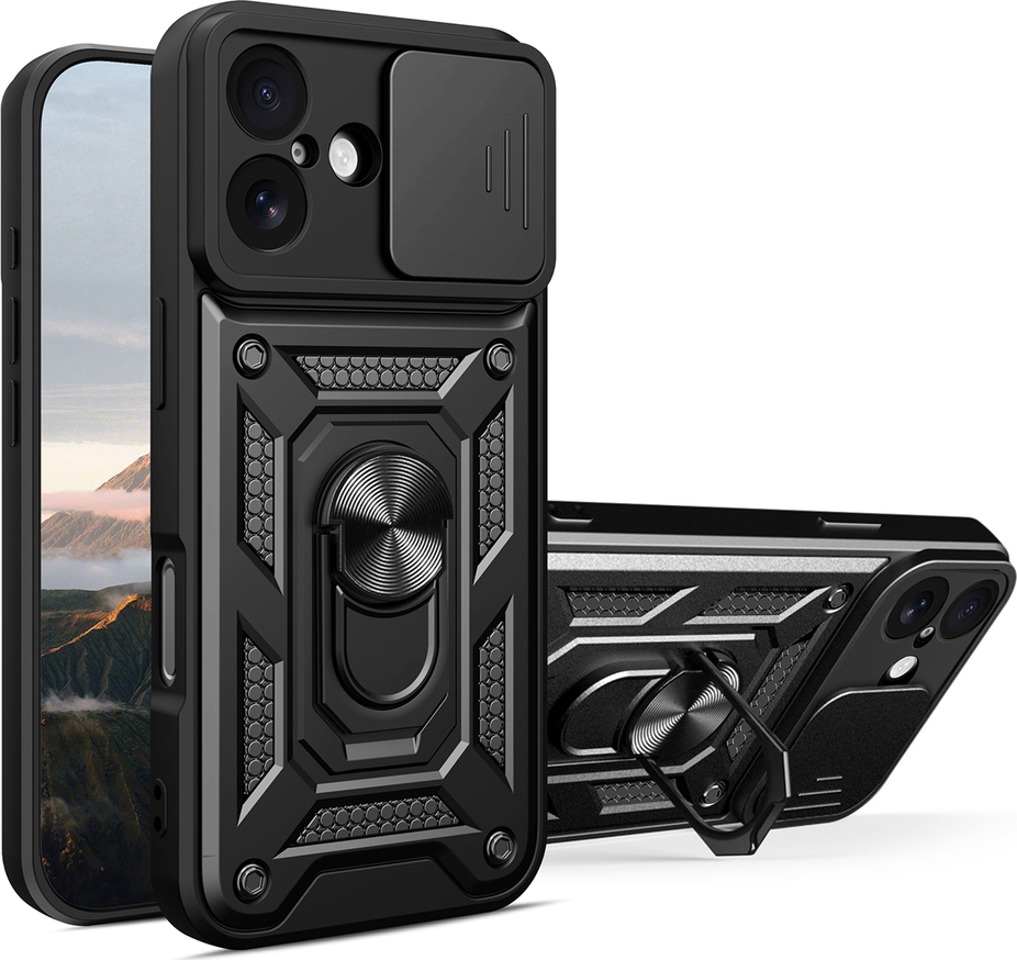 Hybrid Armor Camshield kryt pro iPhone 17 se stojánkem a krytem kamery - černý