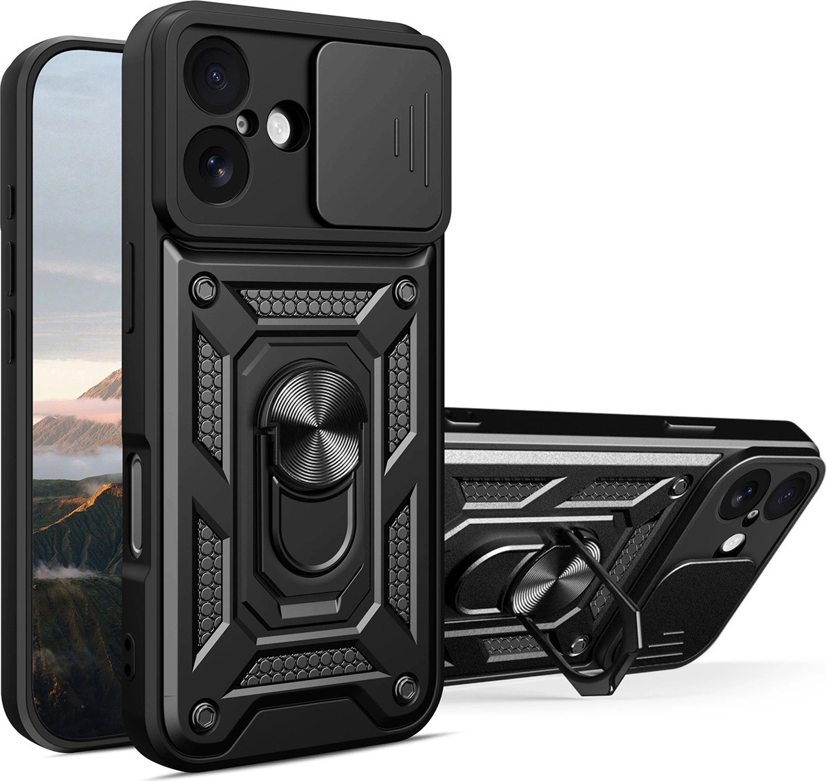 Hybrid Armor Camshield kryt pro iPhone 17 se stojánkem a krytem kamery - černý