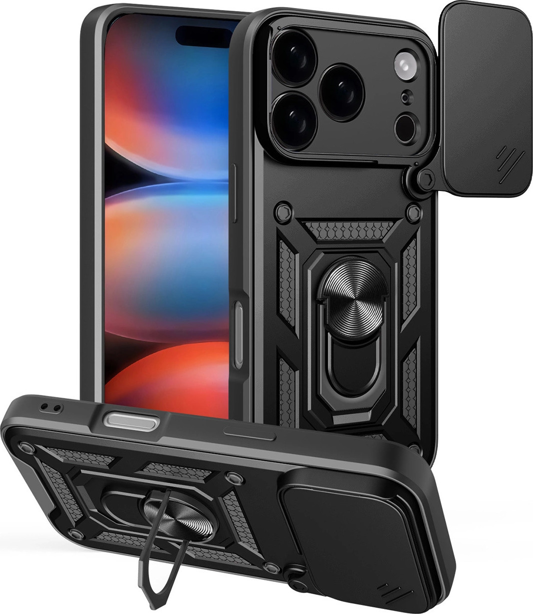 Hybrid Armor Camshield kryt pro iPhone 17 Pro se stojánkem a krytem kamery - černý