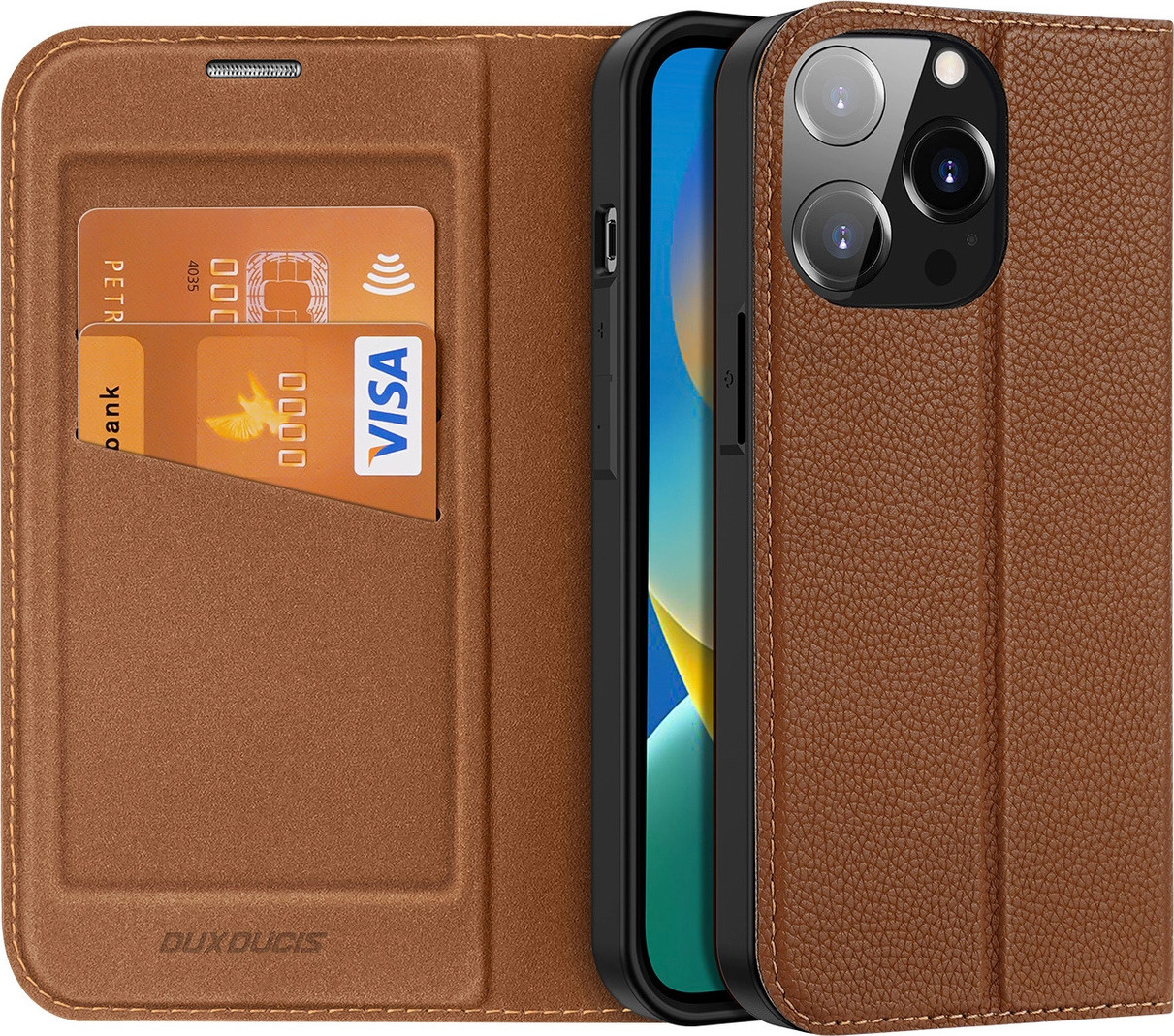 Pouzdro Dux Ducis Skin X2 pro iPhone 14 Pro s magnetickou klopou hnědé