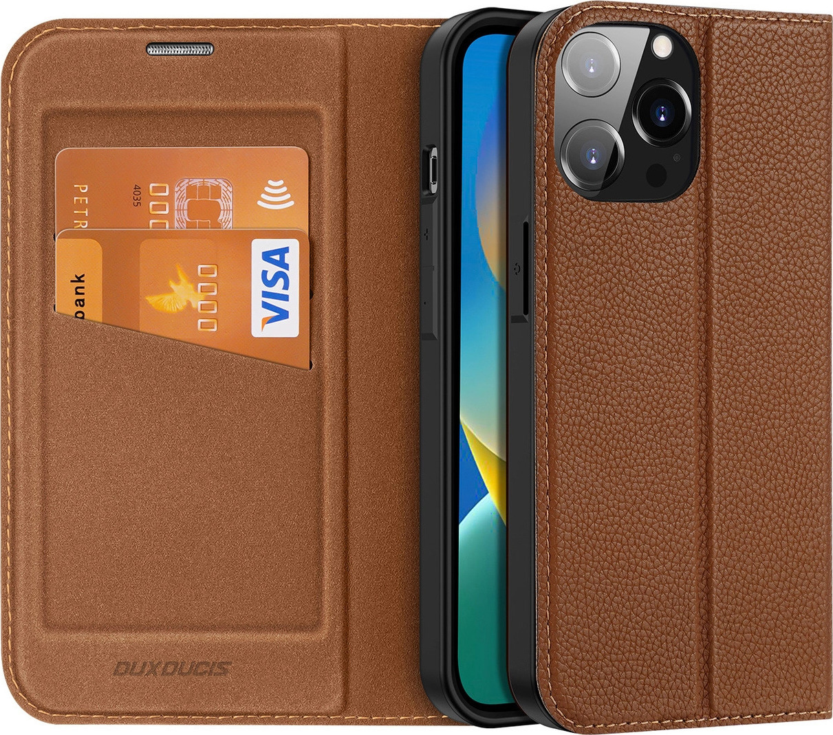 Pouzdro Dux Ducis Skin X2 pro iPhone 14 Pro Max s magnetickou klopou hnědé