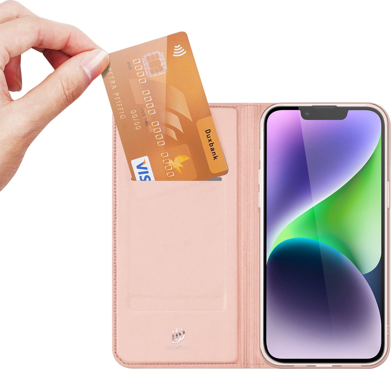 Pouzdro peněženka Dux Ducis Skin Pro pro iPhone 15 Plus - růžové
