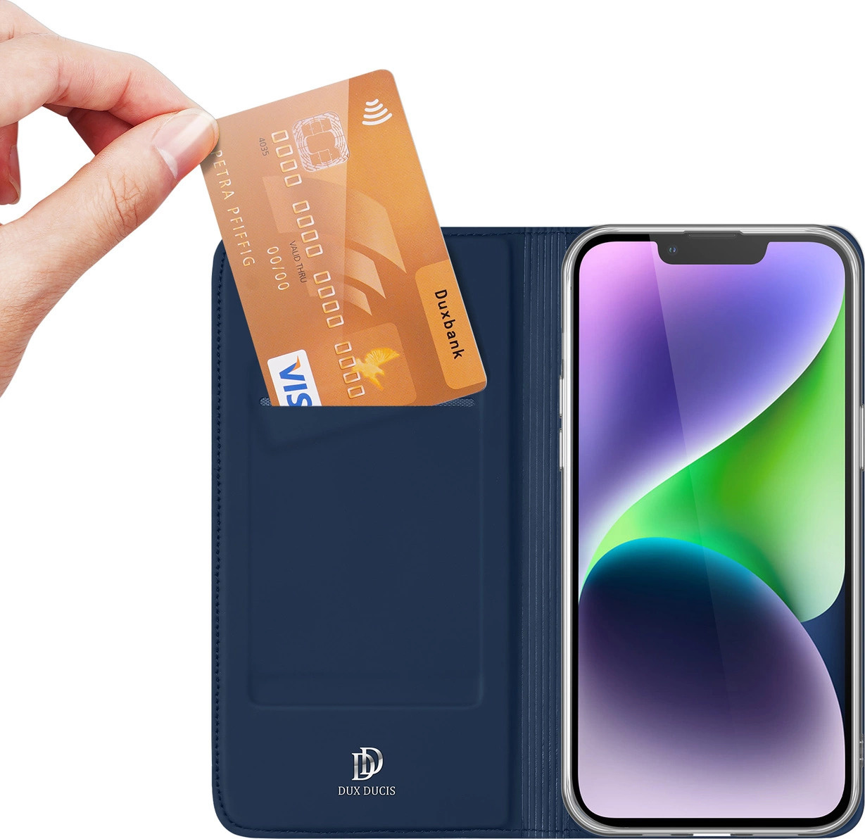 Pouzdro peněženka Dux Ducis Skin Pro pro iPhone 15 Plus - modré