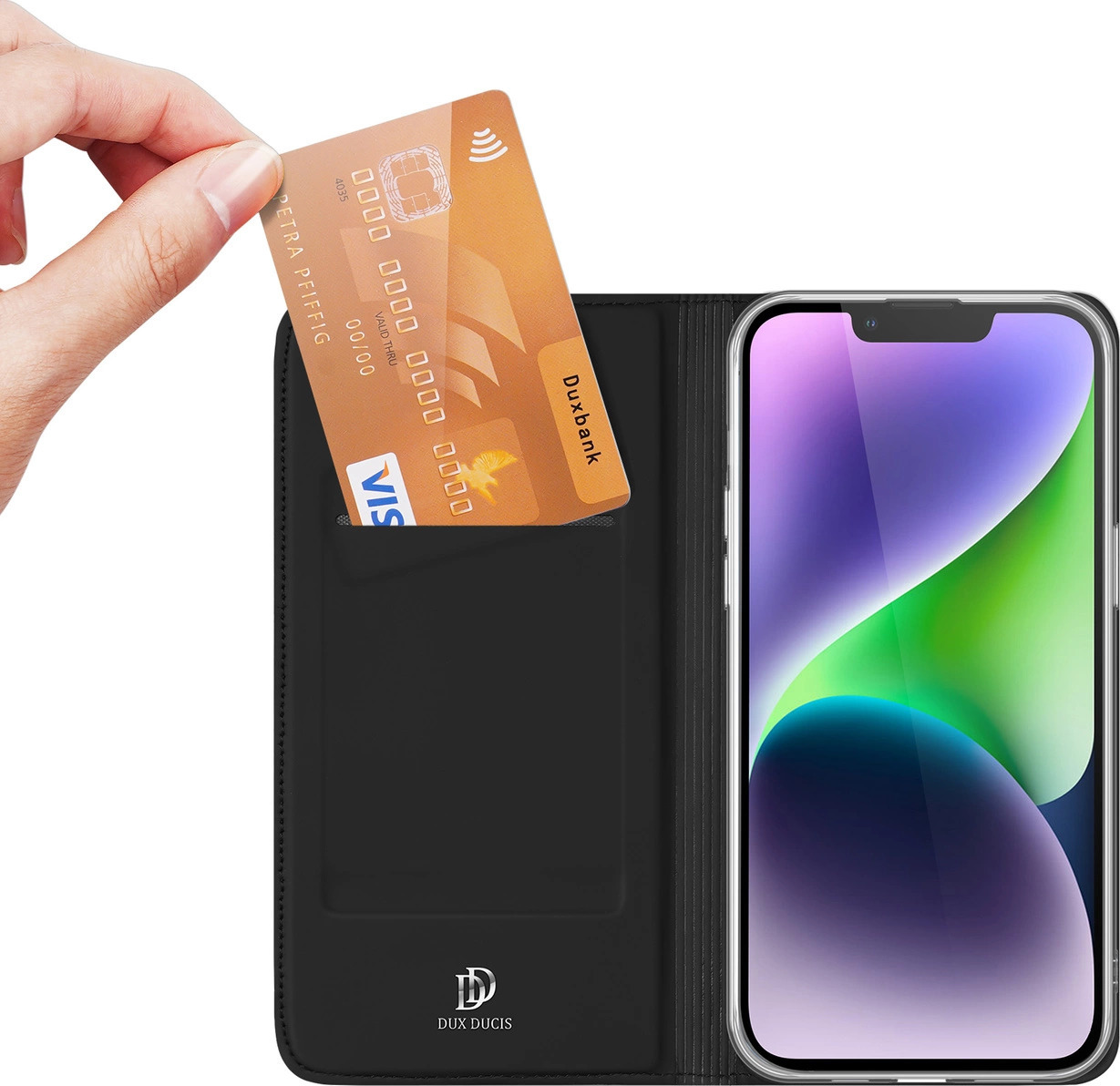 Pouzdro peněženka Dux Ducis Skin Pro pro iPhone 15 Plus - černé