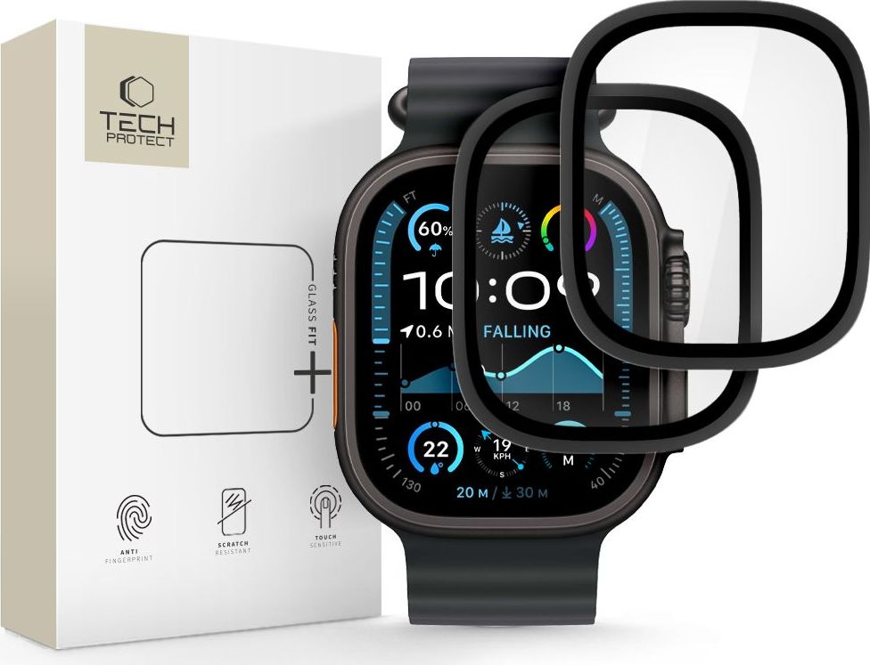 Tvrzené sklo TECH-PROTECT GLASS RING 2-PACK APPLE WATCH ULTRA 1 / 2 / 3 (49 MM) BLACK