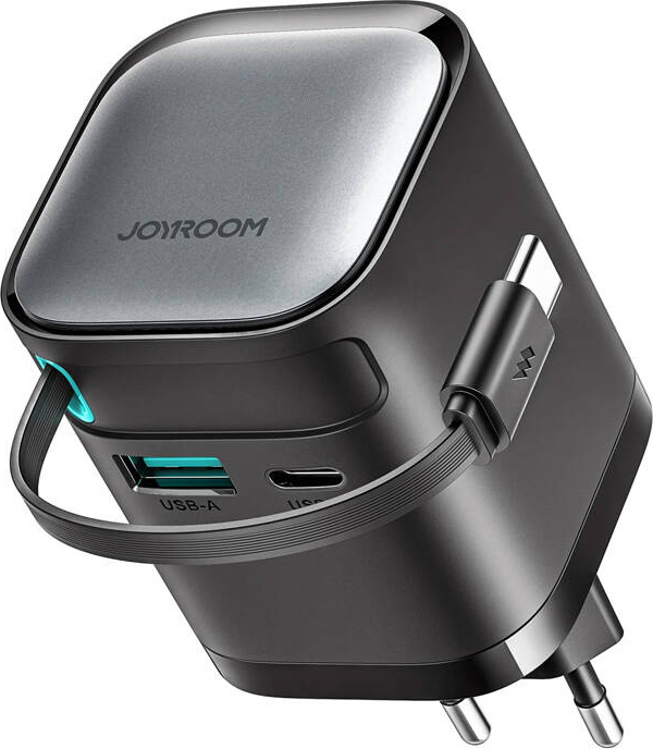 Nabíječka Joyroom JR-TCL02 65W USB-A USB-C GaN s vestavěným kabelem USB-C - černá