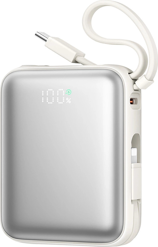 Powerbanka Joyroom JR-PBF27 10000mAh 22,5W s vestavěnými kabely USB-C a Lightning - bílá