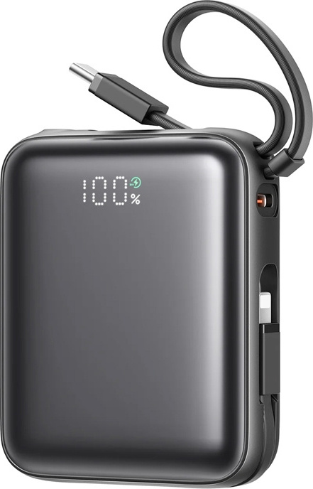 Powerbanka Joyroom JR-PBF27 10000mAh 22,5W s vestavěnými kabely USB-C a Lightning - černá
