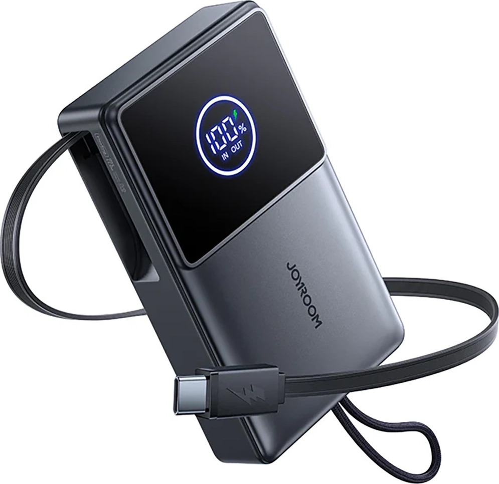 Powerbanka Joyroom JR-PR1 10000mAh 22,5W s vestavěným zatahovacím kabelem USB-C - černá