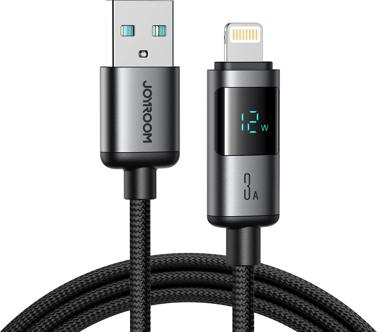 Joyroom S-A16 Pro Prism Series 3A USB-A - Lightning kabel s displejem 1,2 m - černý