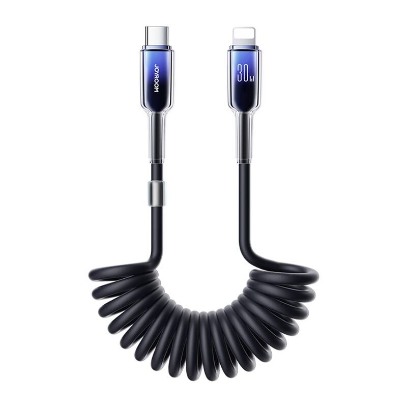 Joyroom S-A43 Crystal-Clear Series 30W USB-C - Lightning spirálový kabel 1,5 m - černý