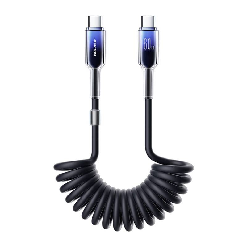 Joyroom S-A43 Crystal-Clear Series 60W USB-C - USB-C spirálový kabel 1,5 m - černý
