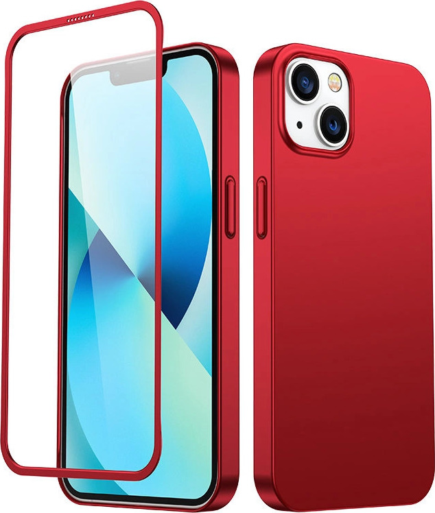 Přední a zadní kryt Joyroom 360 Full Case pro iPhone 13 + ochranná fólie z tvrzeného skla červená (JR-BP927 červená)
