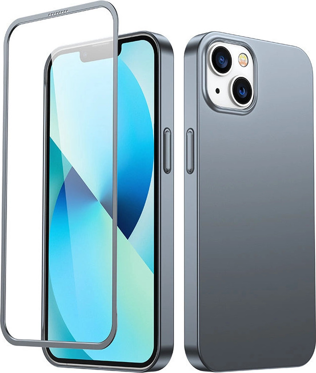 Přední a zadní kryt Joyroom 360 Full Case pro iPhone 13 + ochranné sklo z tvrzeného skla šedé barvy (JR-BP927 transparent)