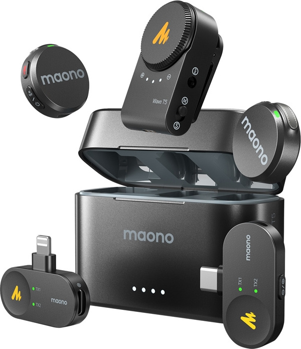 Mikrofon Maono WM650 A3 (2 x mikrofon + 1x USB-C adaptér + 1x Lightning adaptér pro iPhone a další telefony + 1x adaptér pro kamery + nabíjecí…