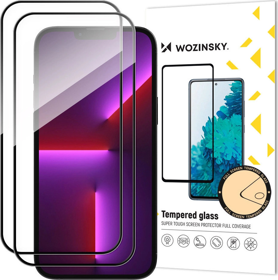 2 ks tvrzeného skla na celou obrazovku s rámečkem, pouzdro Wozinsky Full Glue pro iPhone 15 - černé