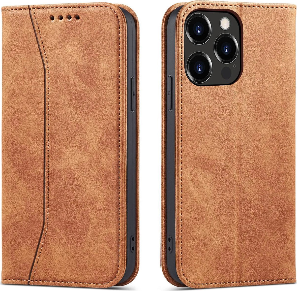 Magnetický kryt Fancy Case pro iPhone 13 Pro Max, pouzdro na karty, peněženka, držák na karty, hnědý