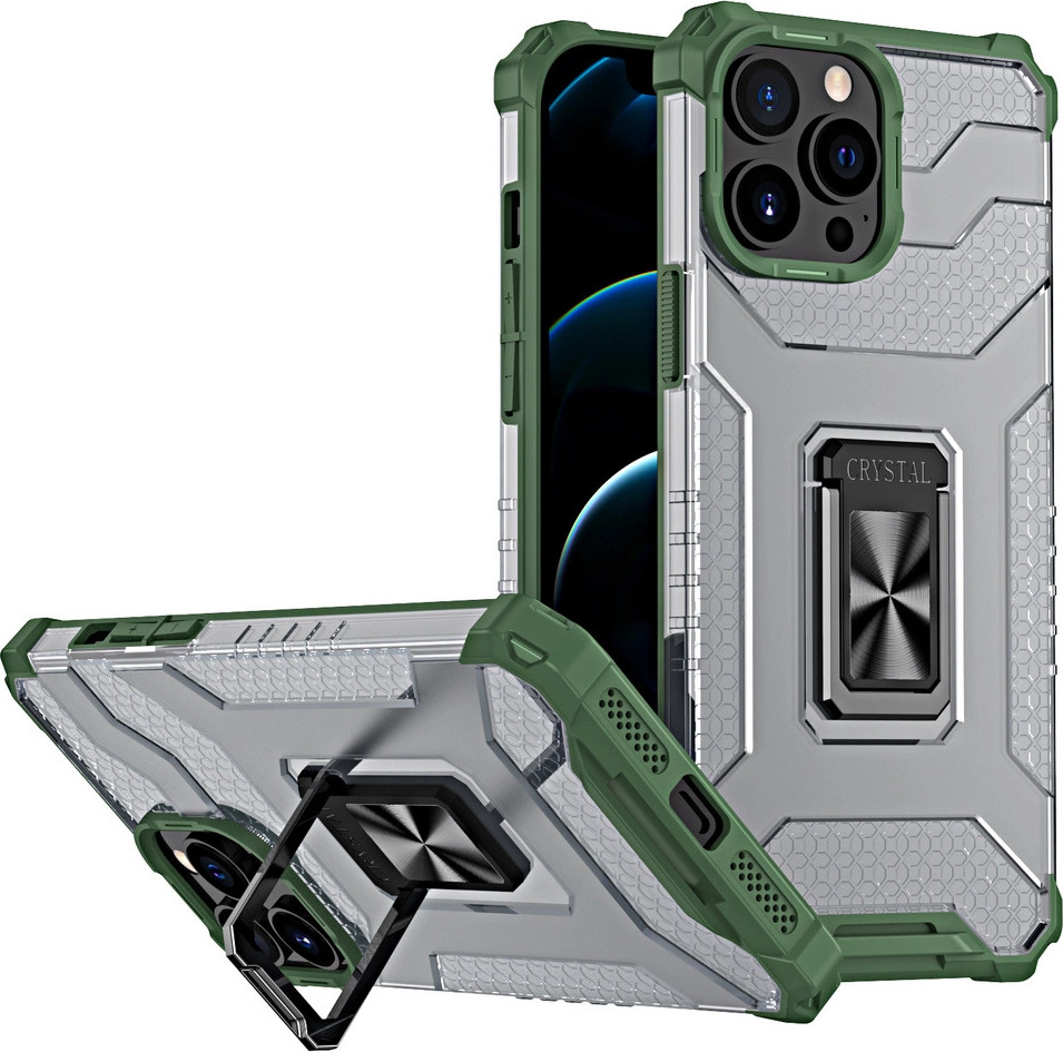 Crystal Ring Case Kickstand Tough Rugged kryt pro iPhone 13 Pro Max zelený