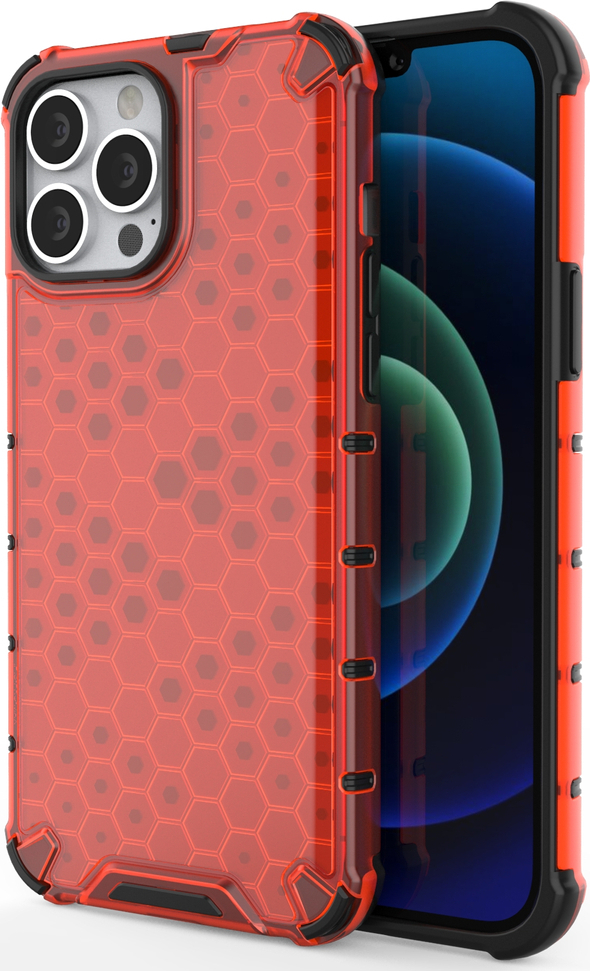 Kryt Honeycomb s TPU Bumperem pro iPhone 13 Pro Max červený