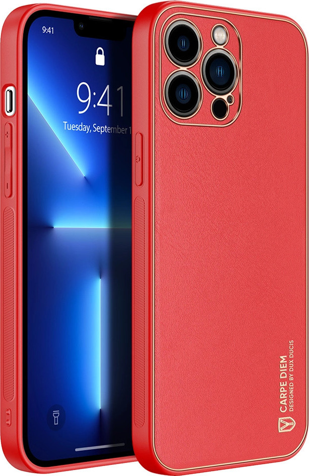 Elegantní pouzdro Dux Ducis Yolo z měkké TPU a PU kůže pro iPhone 13 Pro Max červené