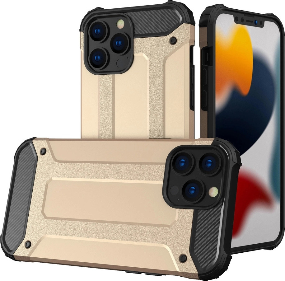 Hybrid Armor Case Tough Rugby Cover pro iPhone 13 Pro Max zlatý