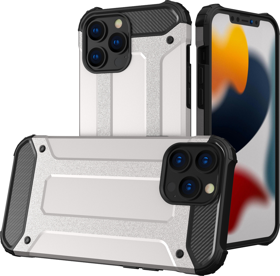 Hybrid Armor Case Tough Rugby Cover pro iPhone 13 Pro stříbrný