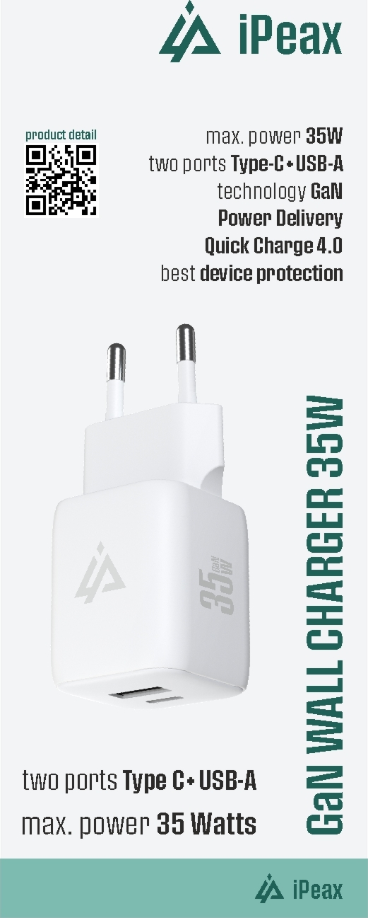 iPEAX GaN SÍŤOVÁ NABÍJEČKA 35W (USB-C + USB-A) BÍLÁ