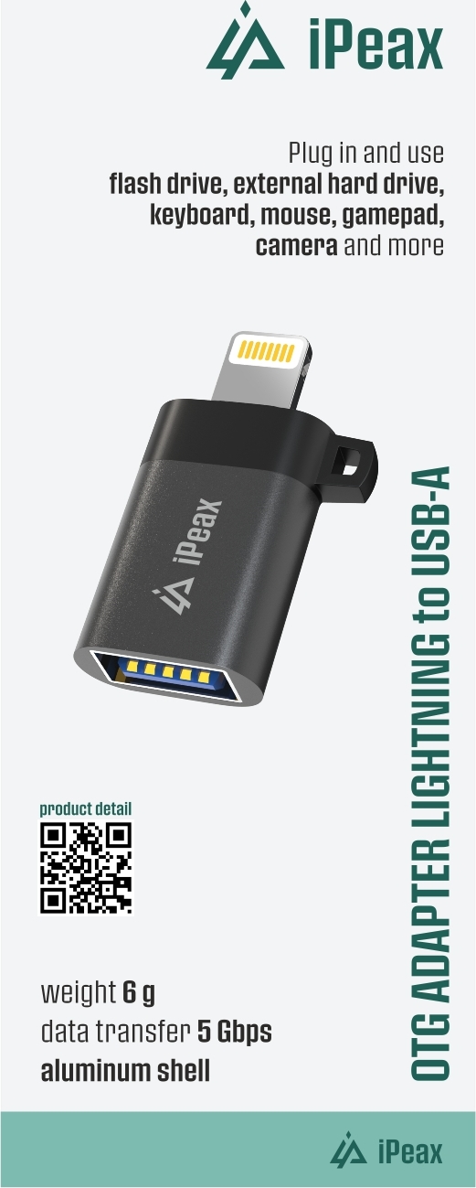 iPEAX ADAPTÉR OTG LIGHTNING / USB-A (samice) ČERNÝ