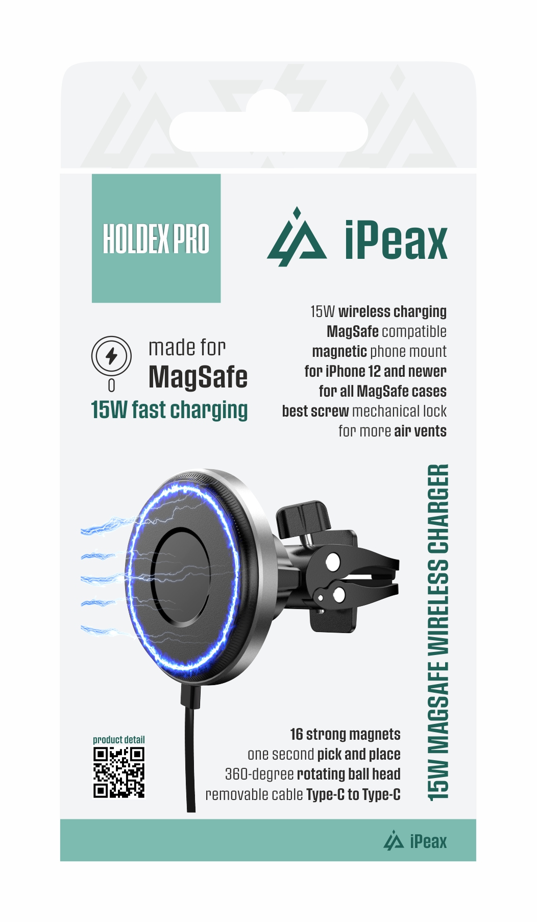 iPEAX DRŽÁK DO AUTA S BEZDRÁTOVÝM NABÍJENÍM HOLDEX PRO ČERNÝ