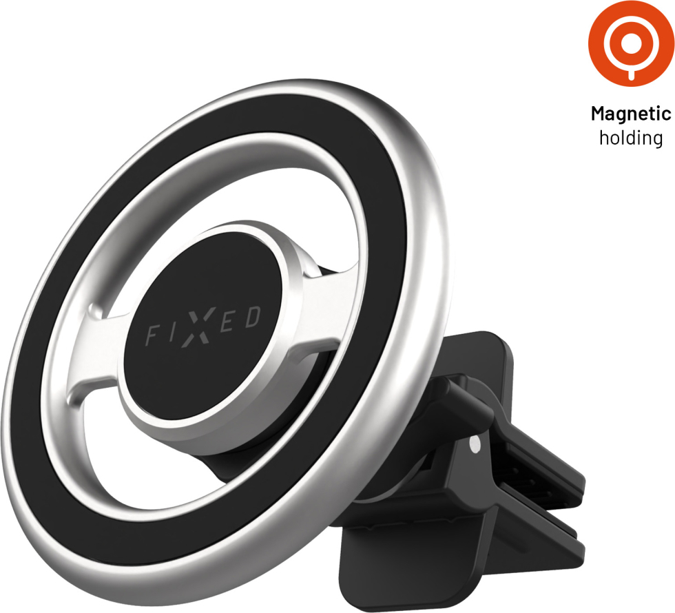 Magnetický kovový držák FIXED MagMount Vent do ventilace s podporou MagSafe, stříbrný