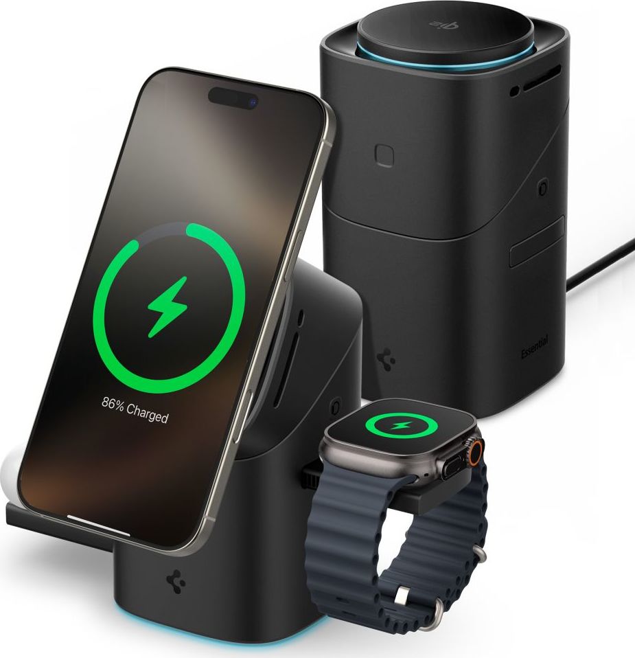 SPIGEN ESSENTIAL EF223MS 3IN1 QI2 ROTARY MAGNETIC MAGSAFE WIRELESS CHARGER BLACK