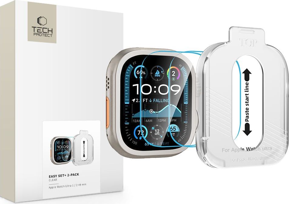 Tvrzené sklo TECH-PROTECT EASY SET+ 2-PACK APPLE WATCH ULTRA 1 / 2 / 3 (49 MM) CLEAR