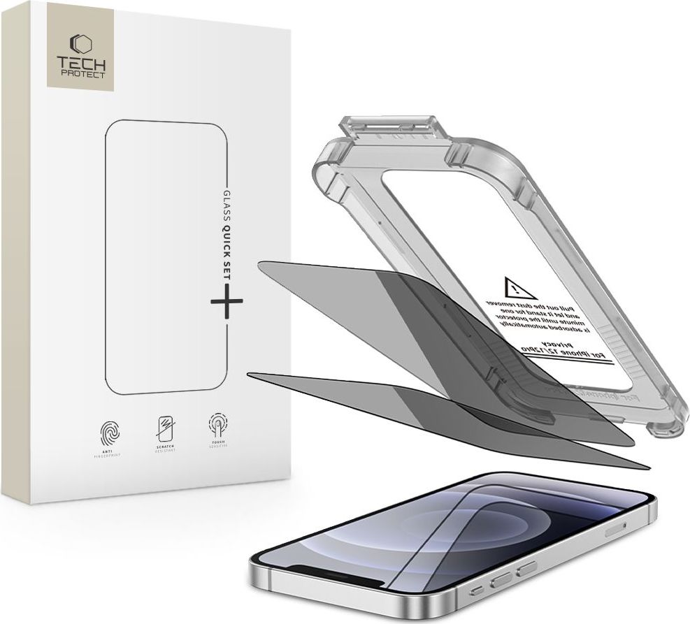 Zatmavující tvrzené sklo TECH-PROTECT QUICK SET SPY+ 2-PACK IPHONE 12 / 12 PRO PRIVACY