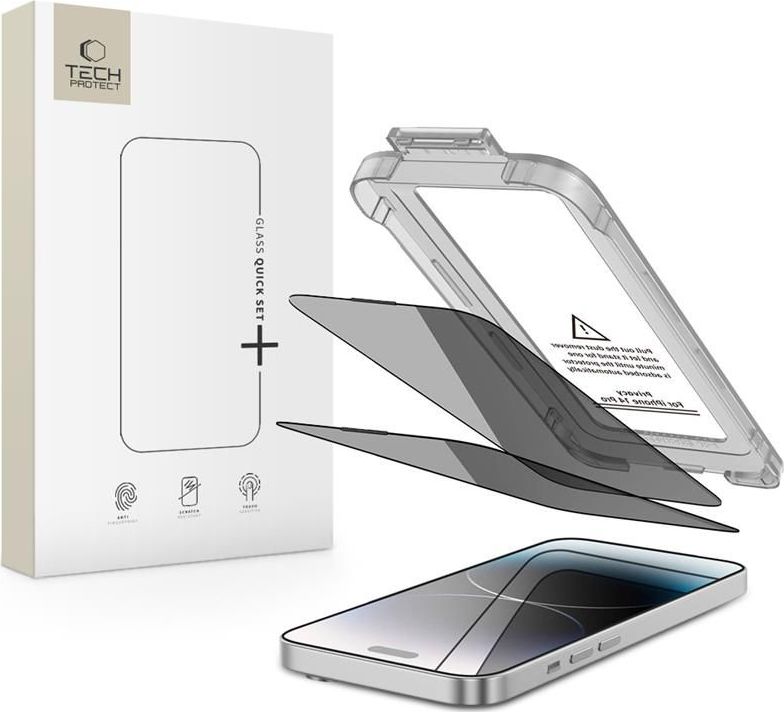 Zatmavující tvrzené sklo TECH-PROTECT QUICK SET SPY+ 2-PACK IPHONE 14 PRO PRIVACY