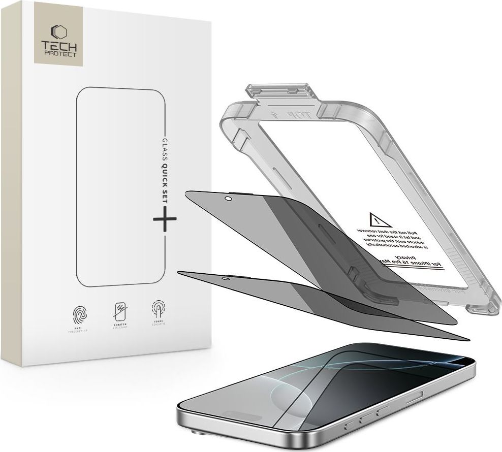 Zatmavující tvrzené sklo TECH-PROTECT QUICK SET SPY+ 2-PACK IPHONE 16 PRO PRIVACY