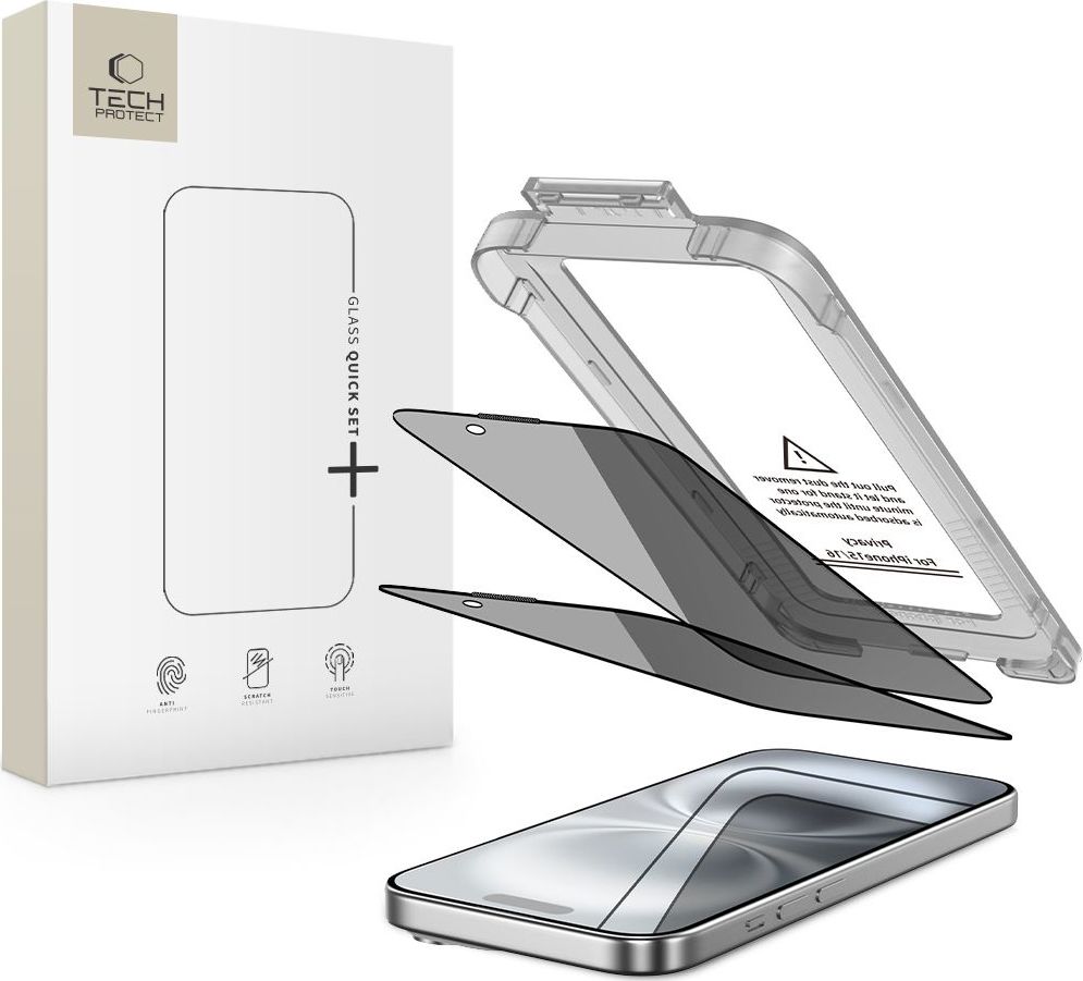 Zatmavující tvrzené sklo TECH-PROTECT QUICK SET SPY+ 2-PACK IPHONE 15 / 16 PRIVACY
