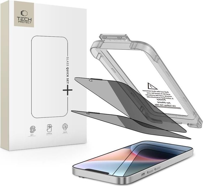 Zatmavující tvrzené sklo TECH-PROTECT QUICK SET SPY+ 2-PACK IPHONE 13 / 13 PRO / 14 / 16E PRIVACY