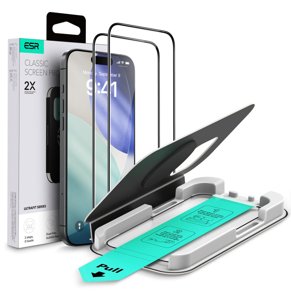 Tvrzené sklo ESR ULTRAFIT TEMPERED GLASS 2-PACK IPHONE 16 PRO / 17 BLACK