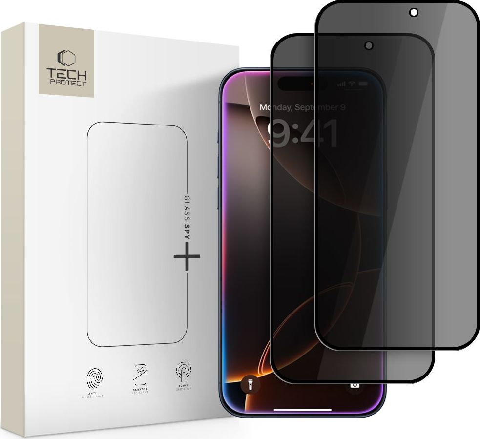 Zatmavující tvrzené sklo TECH-PROTECT GLASS SPY+ 2-PACK IPHONE 16 PRO MAX / 17 PRO MAX PRIVACY