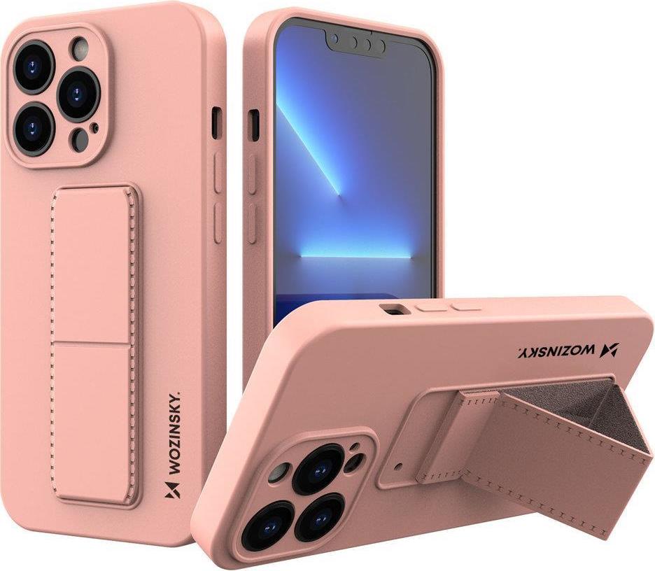 Silikonové pouzdro Wozinsky Kickstand pro iPhone 13 mini růžové se stojánkem