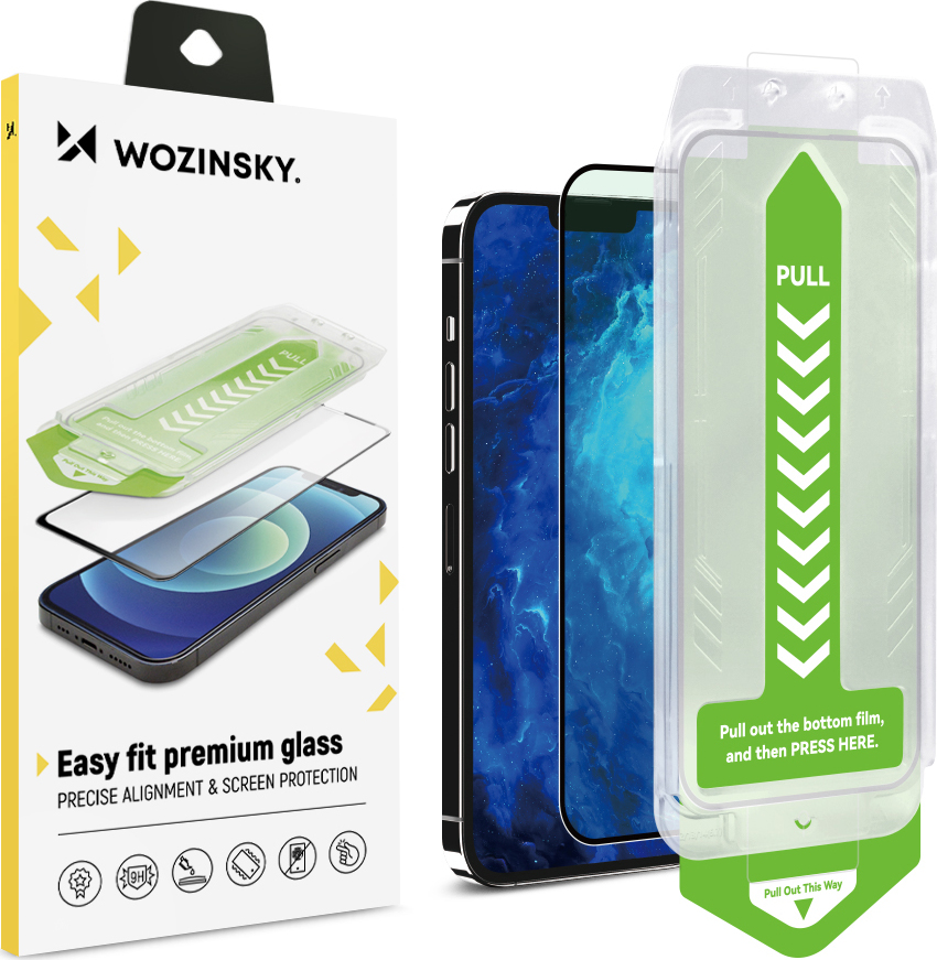 Tvrzené sklo 9H s montážním rámečkem pro iPhone 14 Plus Wozinsky Premium Glass - černé
