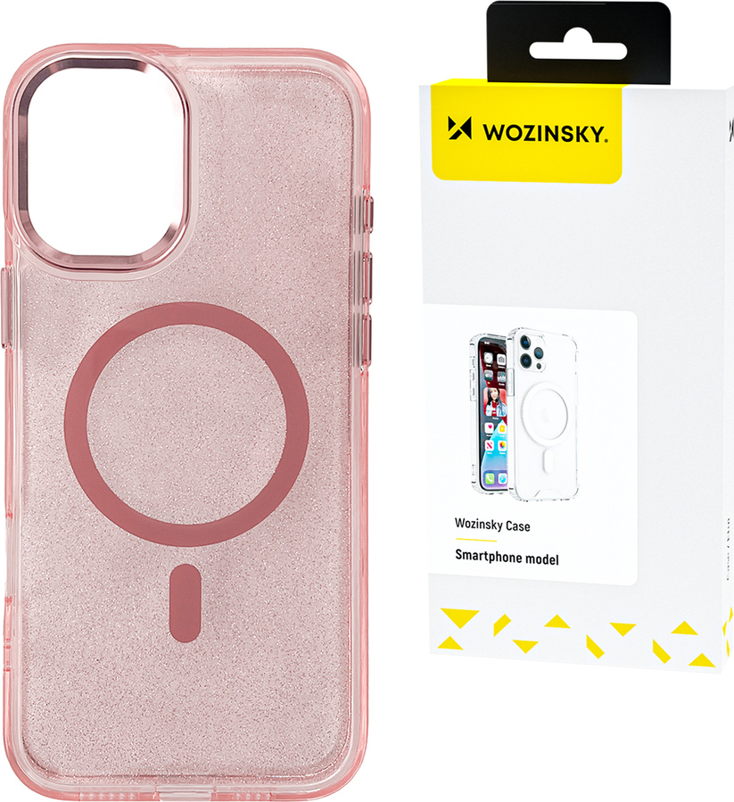 Pouzdro Wozinsky Glitter s Mag Safe pro Samsung Galaxy S25+ - růžové s třpytkami