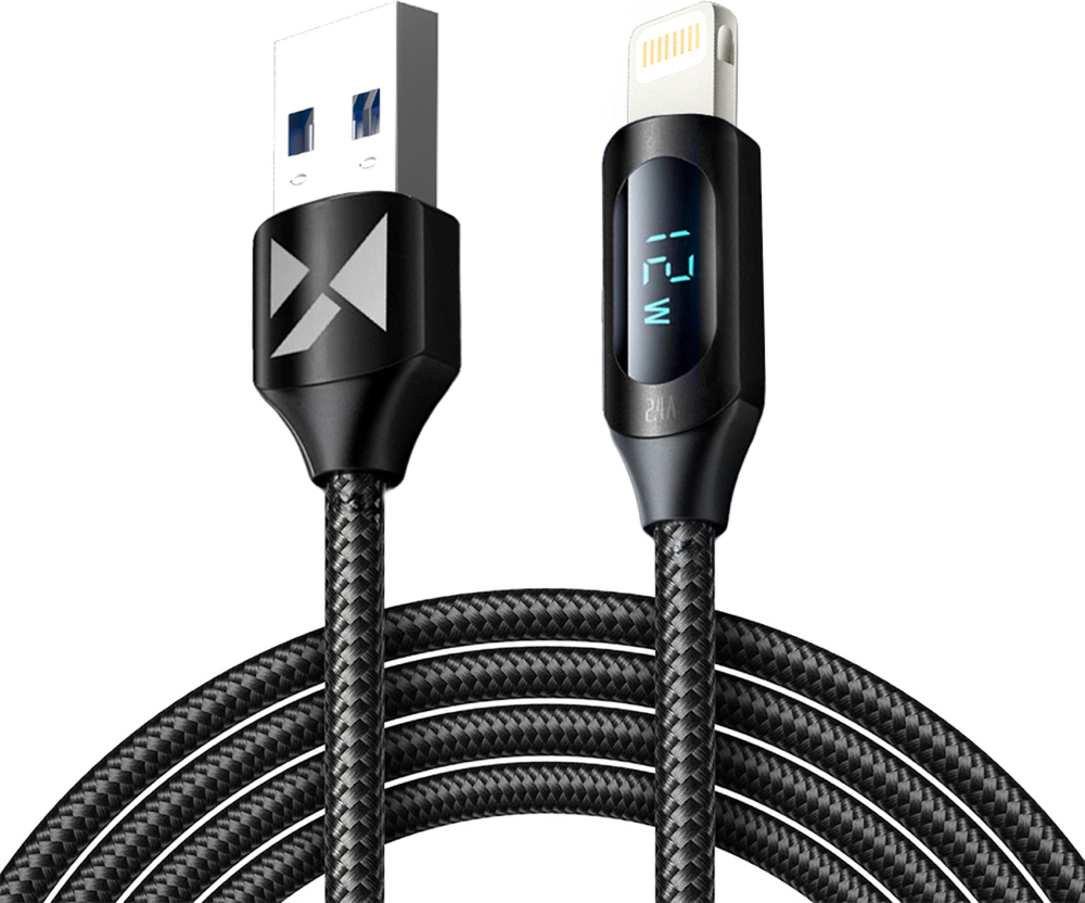 Kabel USB-A - Lightning Wozinsky WUALC2 s LED displejem 2,4A 2m - Černý