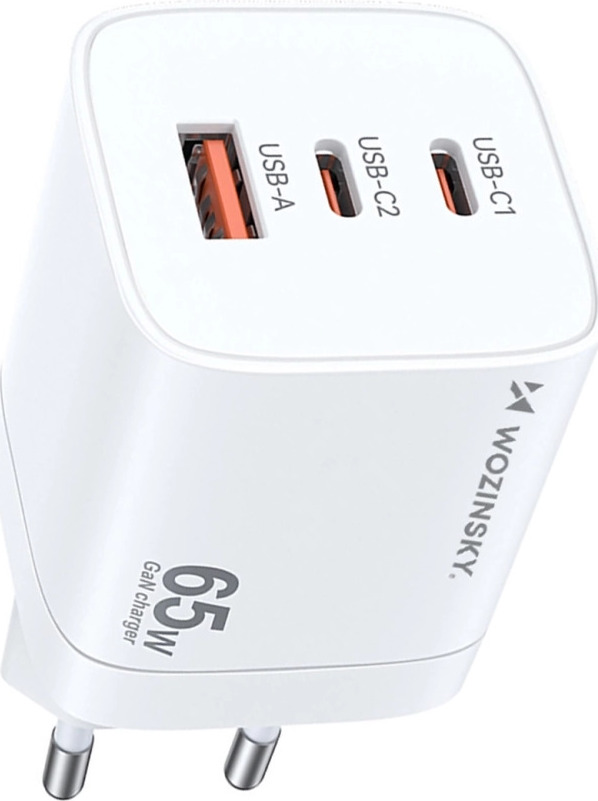 Wozinsky CGWCW 65W USB-A / 2 x USB-C GaN nabíječka do zásuvky - bílá