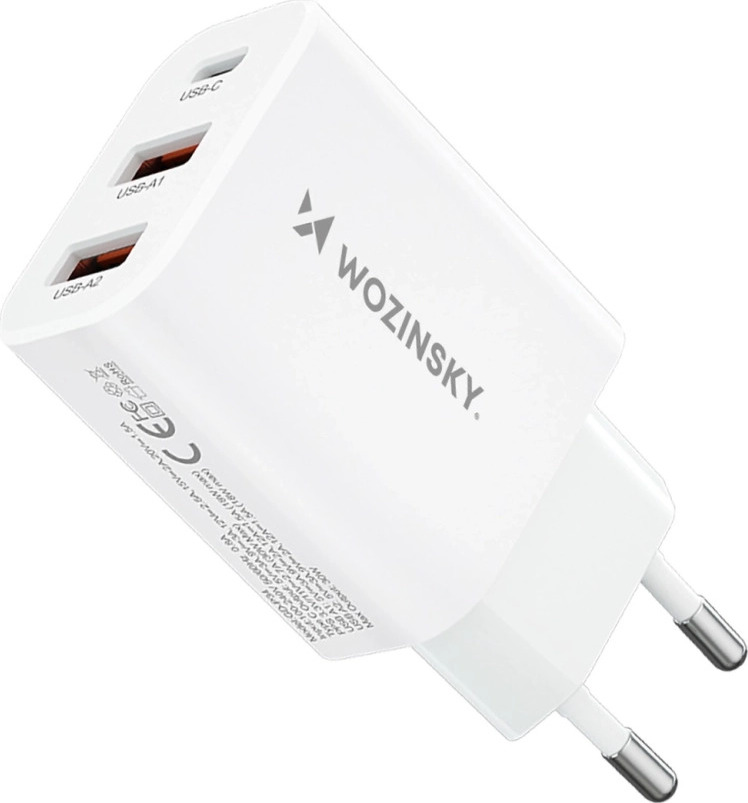 Wozinsky CWCUCW 30W USB-C / 2 x USB-A nabíječka do zásuvky - bílá
